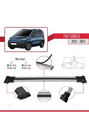 Fiat Doblo 2023 ve Sonrası ile uyumlu FLY Model Ara Atkı Tavan Barı GRİ 4 ADET BAR