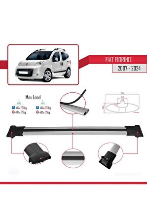 Fiat Fiorino 2007 ve Sonrası ile uyumlu FLY Model Ara Atkı Tavan Barı GRİ 3 ADET BAR