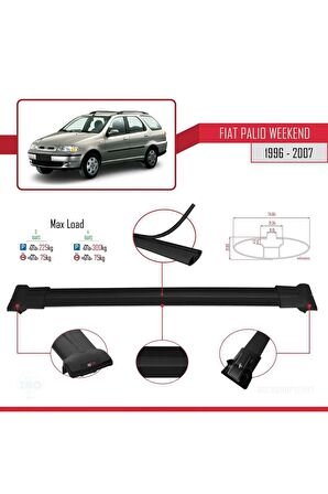 Fiat Palio WEEKEND 1996-2007 Arası ile Uyumlu FLY Model Ara Atkı Tavan Barı SİYAH 3 ADET BAR