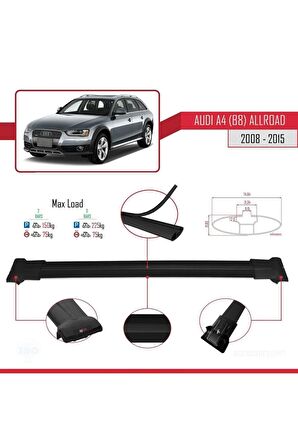 Audi A4 (B8) Allroad 2008-2015 Arası ile uyumlu FLY Model Ara Atkı Tavan Barı SİYAH