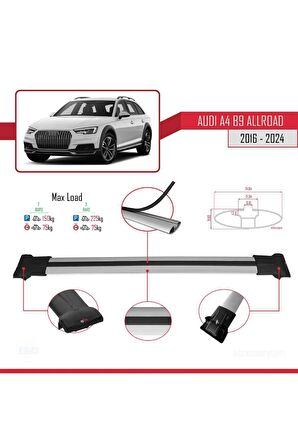 Audi A4 (B9) ALLROAD 2016 ve Sonrası ile Uyumlu FLY Model Ara Atkı Tavan Barı GRİ