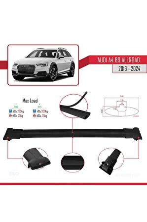 Audi A4 (B9) ALLROAD 2016 ve Sonrası ile Uyumlu FLY Model Ara Atkı Tavan Barı SİYAH 3 ADET BAR