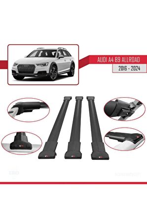 Audi A4 (B9) ALLROAD 2016 ve Sonrası ile Uyumlu FLY Model Ara Atkı Tavan Barı SİYAH 3 ADET BAR