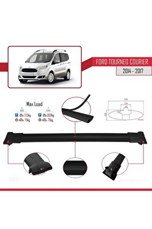 Ford Tourneo Courier 2014-2017 Arası ile uyumlu FLY Model Ara Atkı Tavan Barı SİYAH 4 ADET BAR