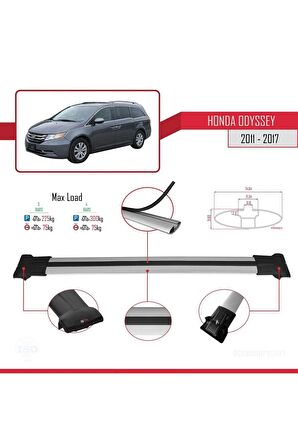 Honda Odyssey 2011-2017 Arası ile Uyumlu FLY Model Ara Atkı Tavan Barı GRİ 3 ADET BAR