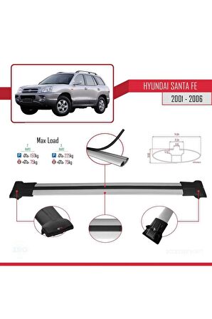 Hyundai Santa Fe (SM) 2001-2006 Arası ile uyumlu FLY Model Ara Atkı Tavan Barı GRİ