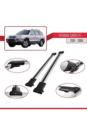 Hyundai Santa Fe (SM) 2001-2006 Arası ile uyumlu FLY Model Ara Atkı Tavan Barı GRİ