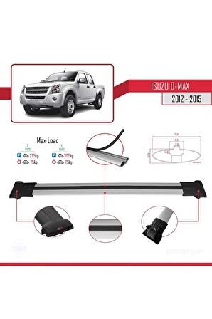 Isuzu D-Max 2012-2015 Arası ile uyumlu FLY Model Ara Atkı Tavan Barı GRİ 3 ADET BAR