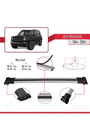Jeep Renegade 2014 ve Sonrası ile Uyumlu FLY Model Ara Atkı Tavan Barı GRİ