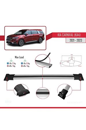 Kia Carnival (KA4) 2021-2023 Arası ile Uyumlu FLY Model Ara Atkı Tavan Barı GRİ 3 ADET BAR