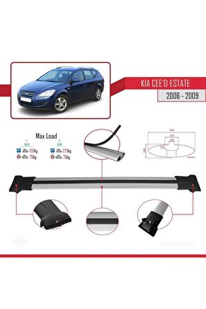 Kia Ceed SPORTSWAGON 2006-2009 Arası ile uyumlu FLY Model Ara Atkı Tavan Barı GRİ