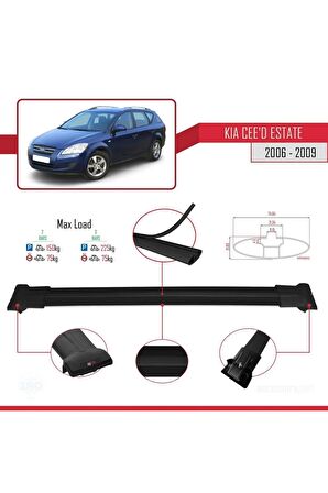 Kia Ceed SPORTSWAGON 2006-2009 Arası ile uyumlu FLY Model Ara Atkı Tavan Barı SİYAH