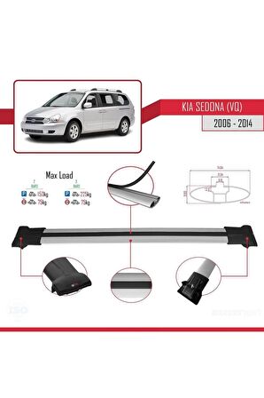 Kia Sedona (VQ) 2006-2014 Arası ile Uyumlu FLY Model Ara Atkı Tavan Barı GRİ