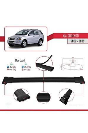 Kia Sorento 2002-2009 Arası ile uyumlu FLY Model Ara Atkı Tavan Barı SİYAH