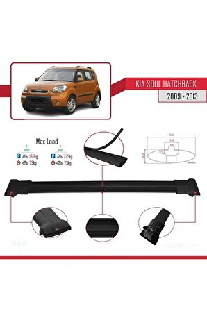 Kia Soul Hatchback 2009-2013 Arası ile uyumlu FLY Model Ara Atkı Tavan Barı SİYAH