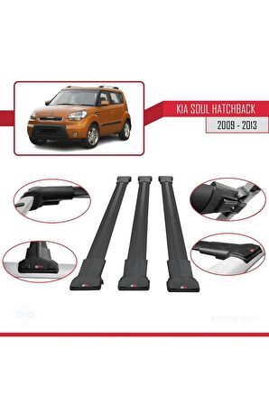 Kia Soul Hatchback 2009-2013 Arası ile uyumlu FLY Model Ara Atkı Tavan Barı SİYAH 3 ADET BAR