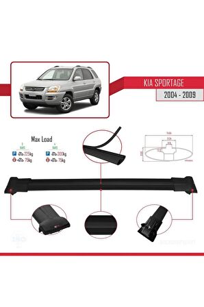 Kia Sportage 2004-2009 Arası ile Uyumlu FLY Model Ara Atkı Tavan Barı SİYAH 3 ADET BAR