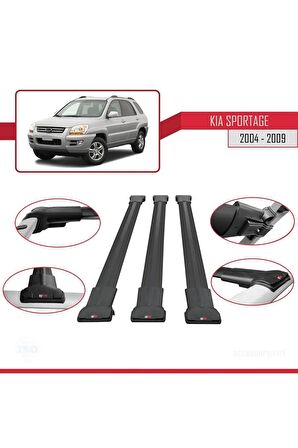Kia Sportage 2004-2009 Arası ile Uyumlu FLY Model Ara Atkı Tavan Barı SİYAH 3 ADET BAR
