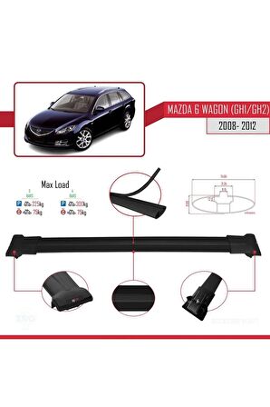 Mazda 6 Wagon (GH1/GH2) 2008-2012 Arası  FLY Model Ara Atkı Tavan Barı SİYAH 3 ADET BAR