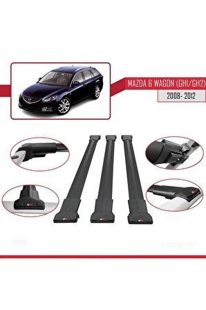 Mazda 6 Wagon (GH1/GH2) 2008-2012 Arası  FLY Model Ara Atkı Tavan Barı SİYAH 3 ADET BAR