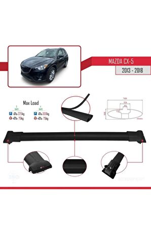 Mazda CX-5 2013-2018 Arası ile Uyumlu FLY Model Ara Atkı Tavan Barı SİYAH 3 ADET BAR