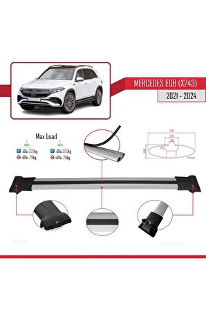 Mercedes EQB (X243) 2021 ve Sonrası ile Uyumlu FLY Model Ara Atkı Tavan Barı GRİ 3 ADET BAR