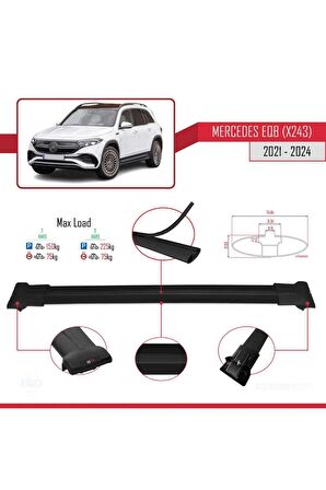 Mercedes EQB (X243) 2021 ve Sonrası ile Uyumlu FLY Model Ara Atkı Tavan Barı SİYAH