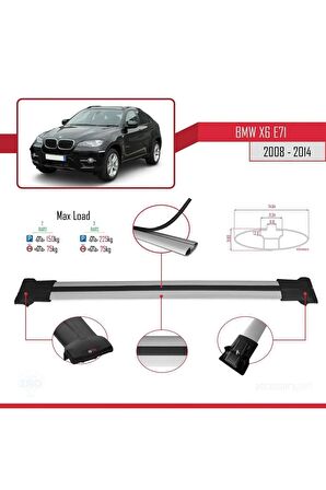 BMW X6 2008-2014 Arası ile uyumlu FLY Model Ara Atkı Tavan Barı GRİ