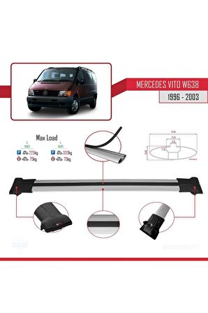 Mercedes Vito (W638) 1996-2003 Arası ile uyumlu FLY Model Ara Atkı Tavan Barı GRİ 4 ADET BAR