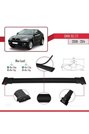 BMW X6 2008-2014 Arası ile uyumlu FLY Model Ara Atkı Tavan Barı SİYAH