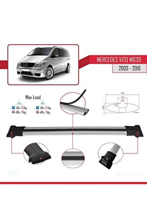 Mercedes Vito (W639) 2003-2010 Arası ile uyumlu FLY Model Ara Atkı Tavan Barı GRİ