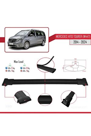 Mercedes Vito Tourer (W447) 2014 ve Sonrası FLY Model Ara Atkı Tavan Barı SİYAH 3 ADET BAR