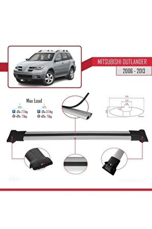 Mitsubishi Outlander 2006-2013 Arası ile Uyumlu FLY Model Ara Atkı Tavan Barı GRİ 3 ADET BAR