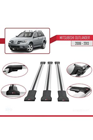 Mitsubishi Outlander 2006-2013 Arası ile Uyumlu FLY Model Ara Atkı Tavan Barı GRİ 3 ADET BAR