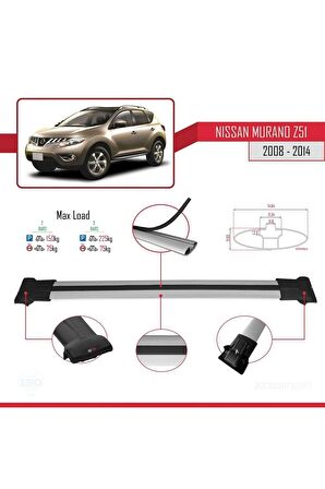 Nissan Murano (Z51) 2008-2014 Arası ile uyumlu FLY Model Ara Atkı Tavan Barı GRİ