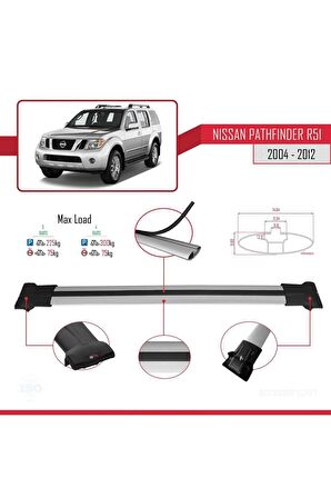 Nissan Pathfinder (R51) 2004-2012 Arası ile Uyumlu FLY Model Ara Atkı Tavan Barı GRİ 3 ADET BAR