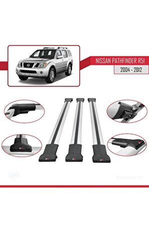 Nissan Pathfinder (R51) 2004-2012 Arası ile Uyumlu FLY Model Ara Atkı Tavan Barı GRİ 3 ADET BAR