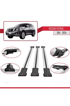 Nissan Patrol Y62 2011 ve Sonrası ile uyumlu FLY Model Ara Atkı Tavan Barı GRİ 3 ADET BAR