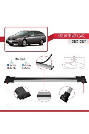 Nissan Primera (W12) 2002-2007 Arası ile Uyumlu FLY Model Ara Atkı Tavan Barı GRİ 3 ADET BAR