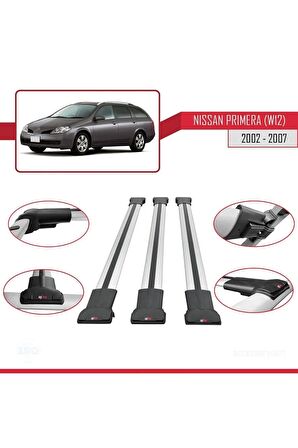 Nissan Primera (W12) 2002-2007 Arası ile Uyumlu FLY Model Ara Atkı Tavan Barı GRİ 3 ADET BAR