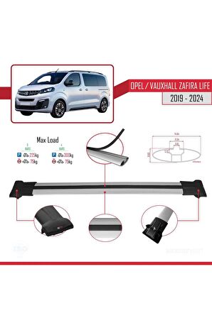 Opel / Vauxhall Zafira Life 2019 ve Sonrası ile uyumlu FLY Model Ara Atkı Tavan Barı GRİ 4 ADET