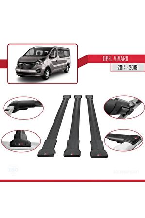 Opel Vivaro 2014-2019 Arası ile uyumlu FLY Model Ara Atkı Tavan Barı SİYAH 3 ADET BAR