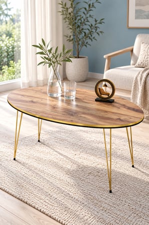 Odera Ceviz Oval Çekmeceli Orta Sehpa Siyah- Detaylı Metal Ayaklı İskandinav Modern Salon Sehpası