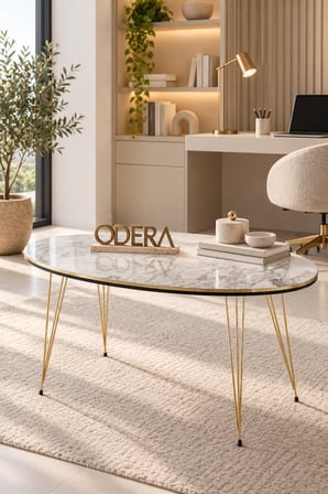 Odera Traverten Ekru 3 Katlı Raflı Yan Sehpa Kitaplıklı Çok Amaçlı Oval Dekoratif Sehpa 60x43x28 cm