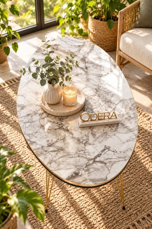 Odera Traverten Ekru 3 Katlı Raflı Yan Sehpa Kitaplıklı Çok Amaçlı Oval Dekoratif Sehpa 60x43x28 cm