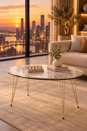 Odera Traverten Ekru 3 Katlı Raflı Yan Sehpa Kitaplıklı Çok Amaçlı Oval Dekoratif Sehpa 60x43x28 cm