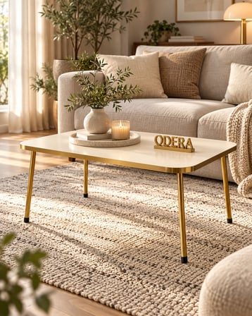 Odera Dikdörtgen Orta Sehpa 90x50 cm Metal Ayaklı Klasik Modern Salon Sehpası