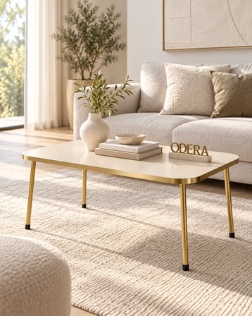 Odera Dikdörtgen Orta Sehpa 90x50 cm Metal Ayaklı Klasik Modern Salon Sehpası