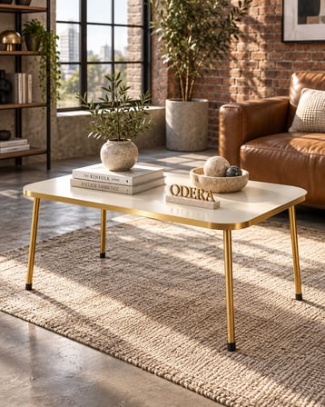 Odera Dikdörtgen Orta Sehpa 90x50 cm Metal Ayaklı Klasik Modern Salon Sehpası