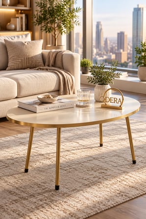Odera Elips Orta Sehpa 90x50 cm Metal Ayaklı Modern Retro Salon Sehpası